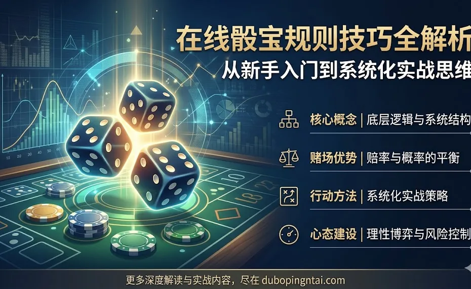在线骰宝规则技巧全解析：从新手入门到系统化实战思维前言：骰宝，不只是“押大押小”的游戏 在数字化娱乐与在线博彩盛行的时代，**骰宝（Sic Bo）**已经从传统赌场的热闹桌面，走入了数以千万计的在线游戏平台。 很多新手第一次接触骰宝时，总会觉得它“看起来简单、玩起来混乱”。 三颗骰子同时滚动，几十种投注选项同时亮起，眼花缭乱的赔率让人兴奋却又焦虑。 事实上，骰宝不是纯粹的“碰运气”游戏，它是一种概率、心理与资金控制的结合体。 每一次下注背后，都隐藏着数学结构与行为心理的碰撞。 本篇将用系统化方式拆解在线骰宝的规则、结构与技巧， 帮助你从“新手盲玩”转变为“理性博弈者”。 ✅ 行动项： 写下你对“骰宝”的第一印象，用一句话定义它：是运气游戏？还是策略游戏？ 核心概念：骰宝的底层逻辑与系统结构 一、骰宝的定义与玩法核心 **骰宝（Sic Bo）**是一种基于三颗骰子的概率型博弈游戏。 每次游戏共有6³＝216种可能结果，投注项目依据这216种结果的统计分布设计。 在在线骰宝平台中，玩家通常能选择以下投注类型： 大小（总点数4–10为小，11–17为大） 单双（点数总和为奇数或偶数） 特定点数（如投出总点数为10或11） 对子与三同号（豹子） 组合点（如1-2、2-5等两颗骰子的组合） 每种下注的赔率、概率与风险等级不同， 而赌场通过“赔率与概率的错位”，建立长期稳定的盈利优势。 ✅ 行动项： 记录常见7种骰宝下注类型及其赔率、概率。 二、赌场优势（House Edge） 赌场优势指的是赌场在赔率设计上，相较于公平概率的固定获利比例。 投注类型胜率公平赔率实际赔率赌场优势大/小48.61%1.06:11:12.78%单/双48.61%1.06:11:12.78%特点数 4 或 171.39%71:160:115.28%对子7.4%12.5:18:118.25%三同号0.46%215:1150:130.09% 落地判断： 赔率越高，风险越大；赌场优势越高，长期亏损越快。 ✅ 行动项： 将你的投注类型按赌场优势高低分级，减少高风险下注。 三、期望值（Expected Value） 公式： E = (p × w) − [(1−p) × l] 其中： E = 期望值（每次下注的平均收益） p = 胜率 w = 赢时获得的赔率收益 l = 输时损失 示例： 假设投注“大”，p=0.4861，w=1，l=1 E = (0.4861×1) − (0.5139×1) = -0.0278 每下注100元，长期平均亏损2.78元。 边界条件： 若E